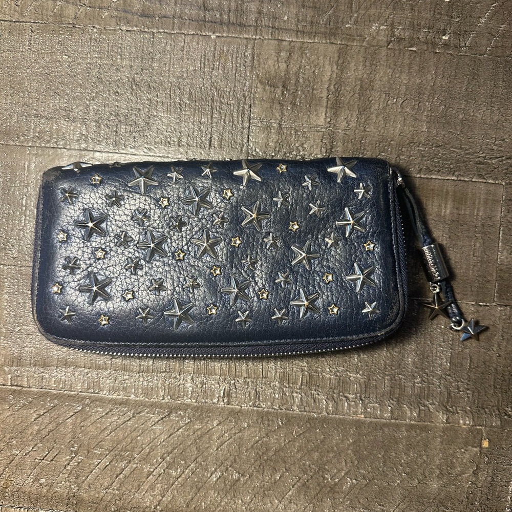 Jimmy Choo Star-Studded Black Leather Wallet